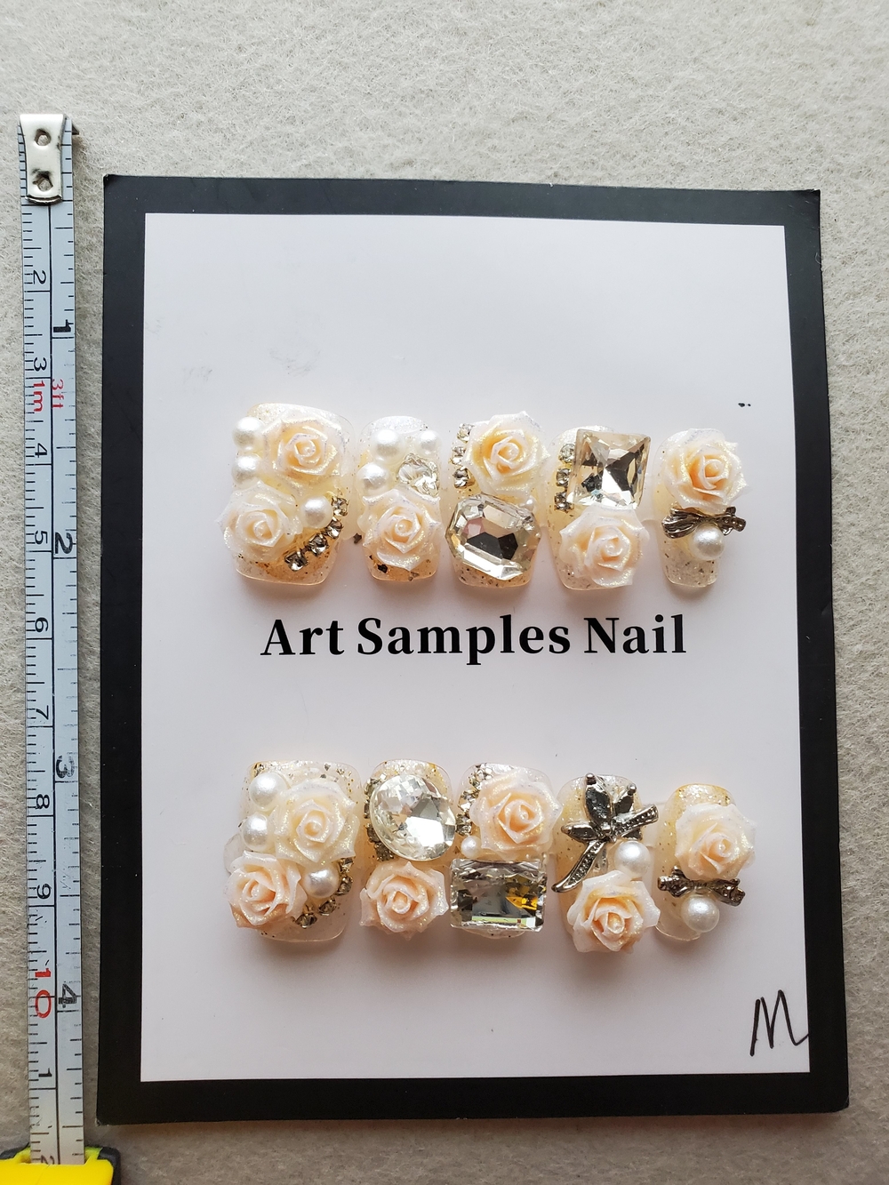 Champagne Rose 🥂🌹 3D Floral Crystal Press-On Nails